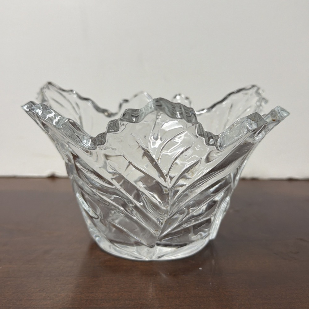 Telefloral Vase Clear Glass Leaf Design and Edging Leaded Crystal Vintage
